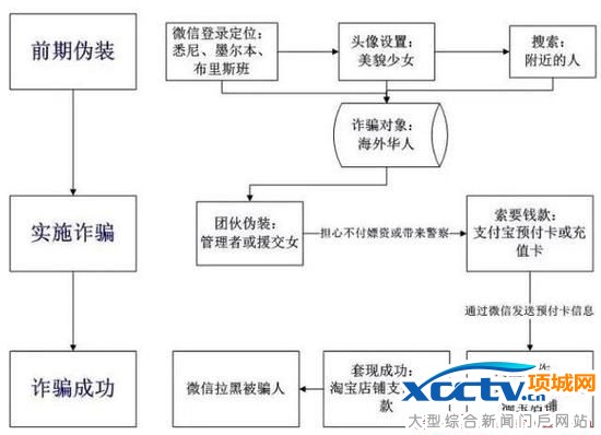 诈骗团伙作案手段示意图。