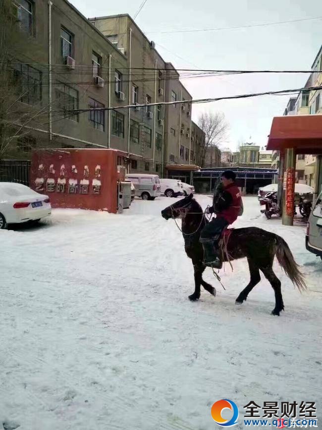 双11快递员骑马送包裹 暴雪也挡不住敬业心