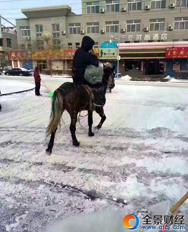 双11快递员骑马送包裹 暴雪也挡不住敬业心