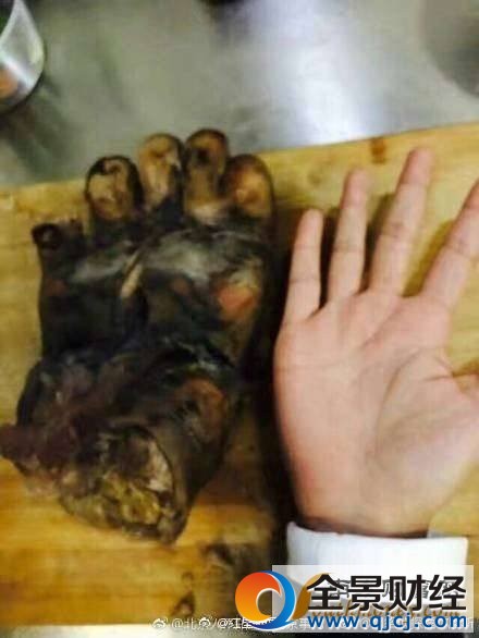 北京一女子晒吃熊掌照 称跟猪掌一样民警现已介入调查