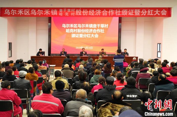乌尔禾区乌尔禾镇股份制经济合作社颁证暨分红大会。　闵勇 摄
