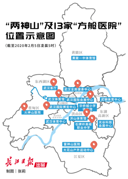 会展中心、体育场馆等改造的武汉13家方舱医院位置图出炉，将集中收治轻症患者