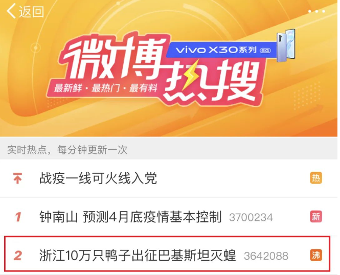 “浙江10万只鸭子出征巴基斯坦灭蝗”冲上微博热搜 是真是假？