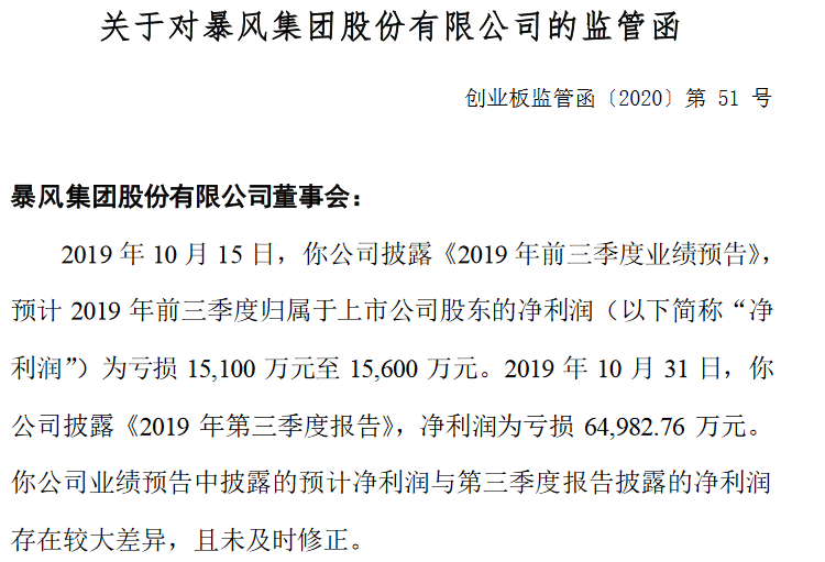 暴风Q3预告亏损与预告差异过大 深交所下发监管函