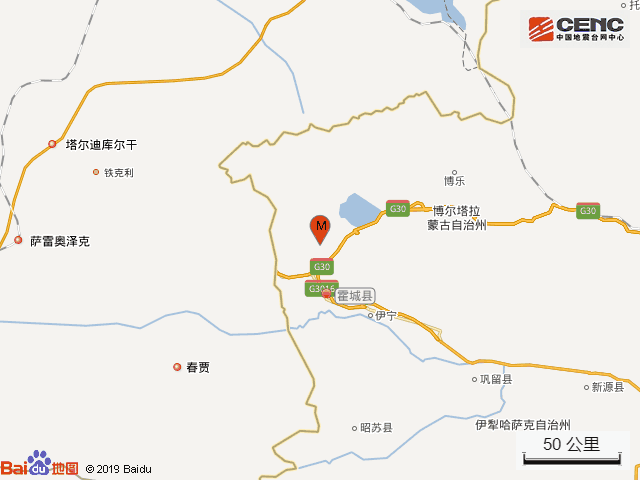 新疆伊犁州霍城县发生5.0级地震 震中位于北纬44.42度