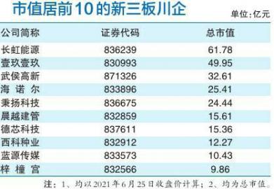 新三板川企市值：长虹能源居首 武侯高新降逾六成