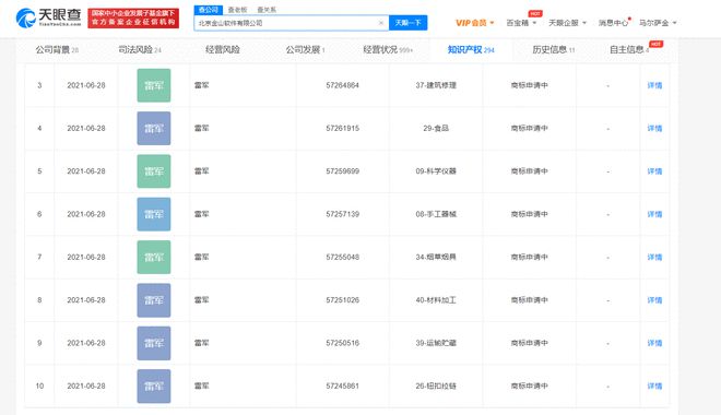 金山公司申請注冊雷軍商標(biāo) 本人于2020年6月已退