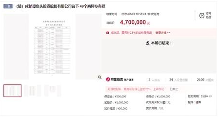 谭鱼头商标司法拍卖470万元成交 曾出现悔拍闹剧