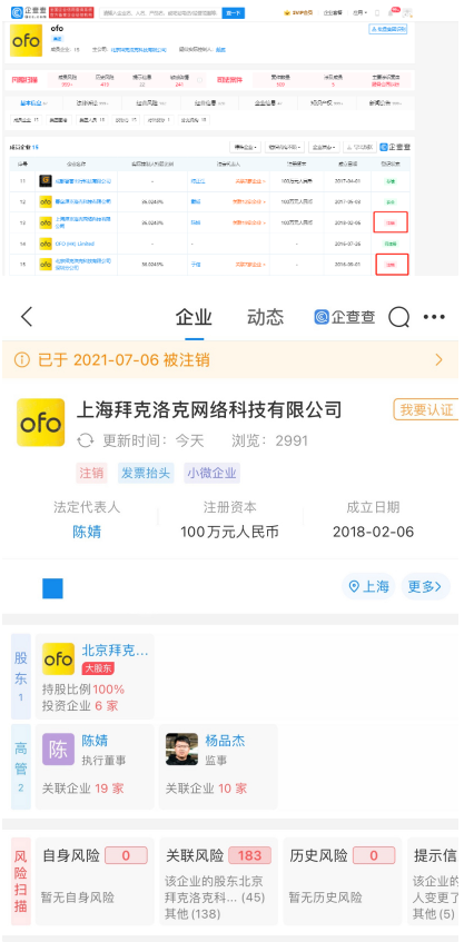 ofo上海深圳等公司相继注销 曾一度拿下9成以上市场