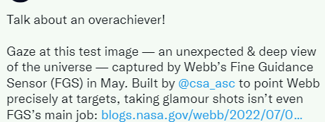 美国宇航局发布韦伯望远镜的新测试图像 图片来自精细制导传感器