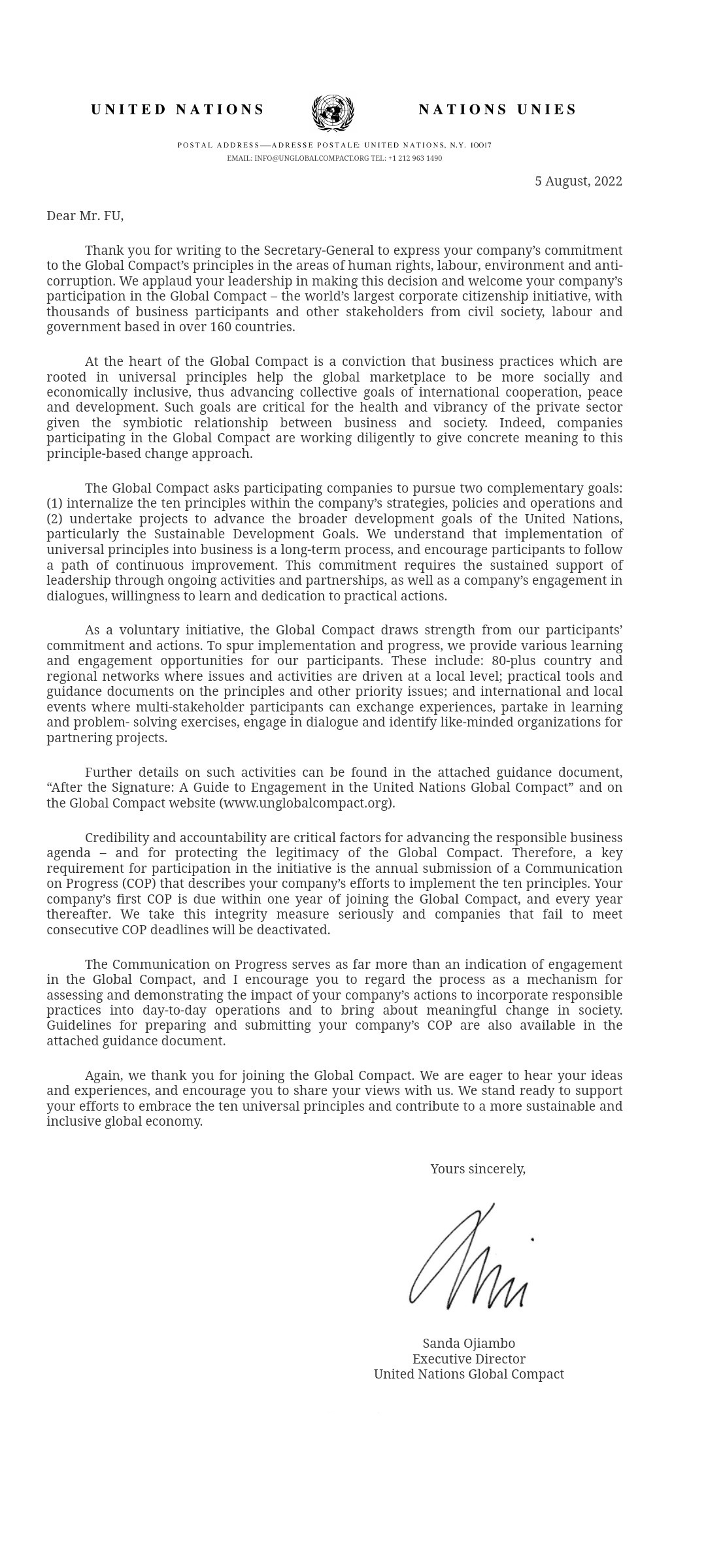 夏洛克曼宁乐器（中国区）正式加入联合国全球契约组织！