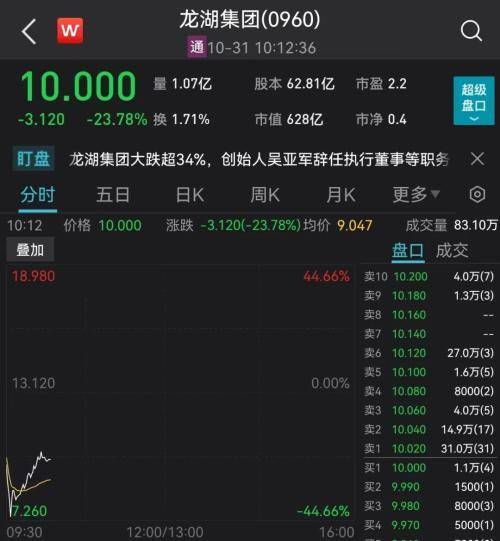 “中国女首富”辞职公司股价大跌 龙湖地产市值蒸发近200亿港元
